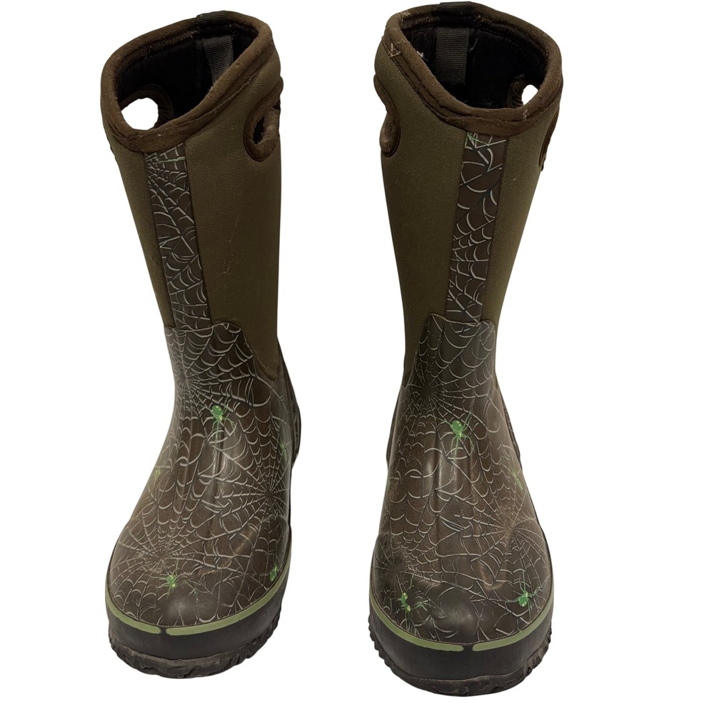 Bogs Classic High Spider Boots Kids 3 Olive Green Waterproof Insulated Rain Snow